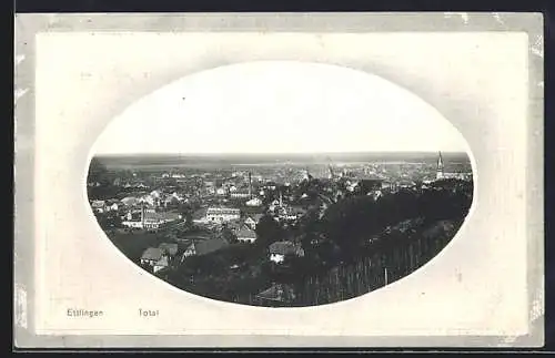 AK Ettlingen, Totalansicht von oben, im Rahmen