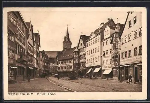AK Wertheim a. M., Marktplatz mit Kaufhaus Held und Kirchturrm