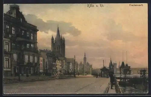 AK Köln, Die Frankenwerft am Abend