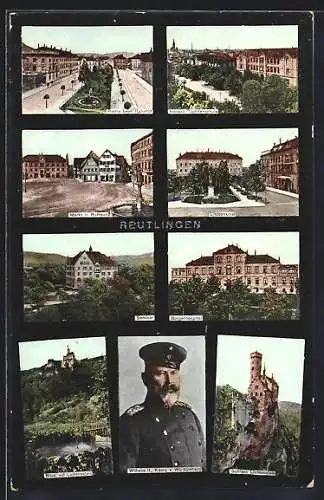 AK Reutlingen, Wilhelm II, König von Württemberg, Markt m. Rathaus, Bürgerhospital, Seminar