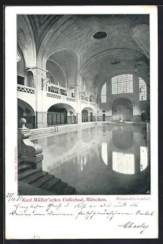 AK München, Karl Müller`sches Volksbad, Männer-Schwimmbad, Innenansicht