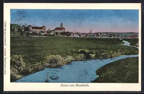AK Messkirch, Blick über den Bach zur Ortschaft