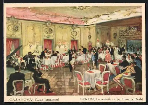 Künstler-AK Berlin-Schöneberg, Casino International Casanova, Gelber Saal, Lutherstrasse 22