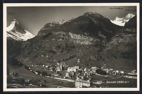 AK Zermatt, Ansicht mit Matterhorn und Ober Gabelhorn