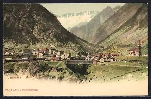 AK Göschenen, Gesamtansicht mit Bergpanorama, um 1900