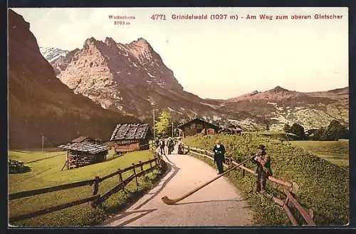 AK Alphornbläser am Weg zum oberen Grindelwald-Gletscher