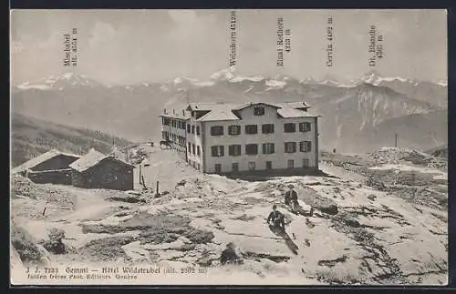 AK Gemmi, Hotel Wildstrubel mit Bergen