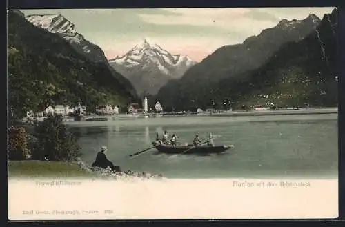 AK Flüelen, Uferpartie mit dem Birkenstock und Boot