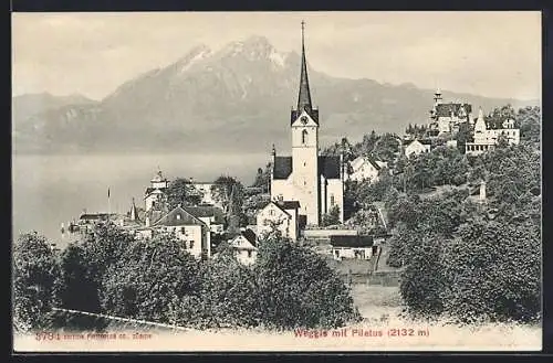 AK Weggis, Ortsansicht mit Pilatus