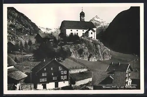 AK Wassen, Ortsansicht mit Kirche und Windgelle