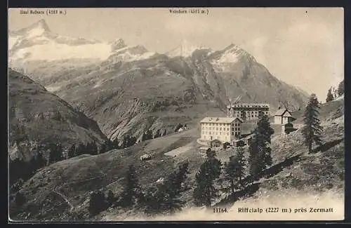 AK Zermatt, Riffelalp mit Zinal Rothorn und Weisshorn