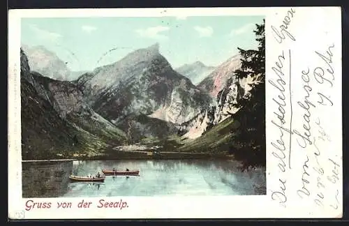 AK Seealp, Blick über den See zu den Bergen