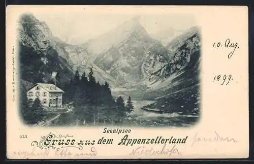 AK Seealpsee /Appenzellerland, Panorama mit See und Bergen