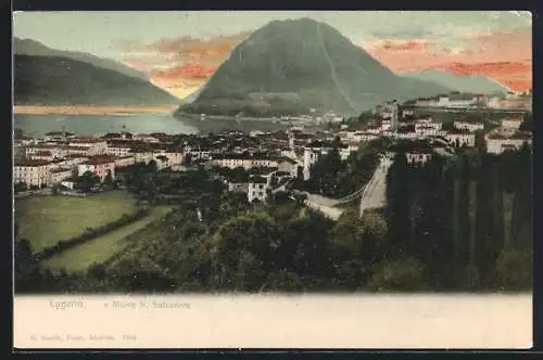 AK Lugano, Ortsansicht und Berge