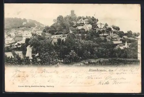 AK Hamburg-Blankenese, Panorama mit der Burg