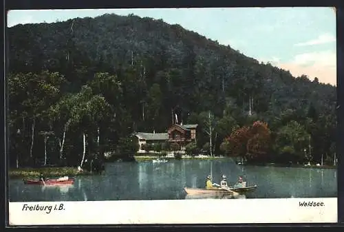 AK Freiburg i. B., Waldsee mit Ruderern