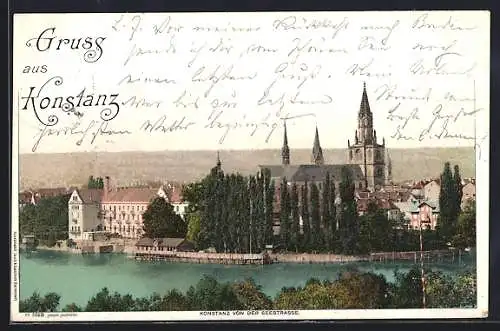 AK Konstanz, Uferpartie mit Kirche