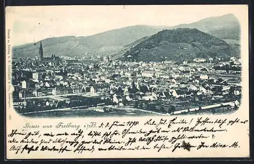 AK Freiburg i. B., Ortsansicht aus der Vogelschau