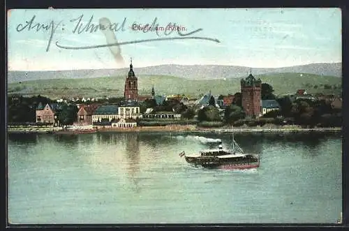 AK Eltville am Rhein, Uferpartie mit Dampfer