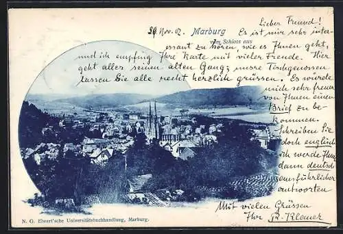 AK Marburg, Ansicht vom Schloss aus