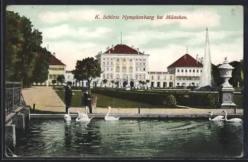 AK München-Nymphenburg, Blick auf Schloss Nymphenburg, Schwäne