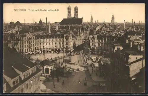 AK München, Total mit Karlstor-Rondell, Strassenbahn