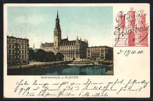 AK Hamburg, Rathaus mit Alster