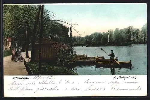 AK Glauchau, Ruderbood auf dem Gründelteich