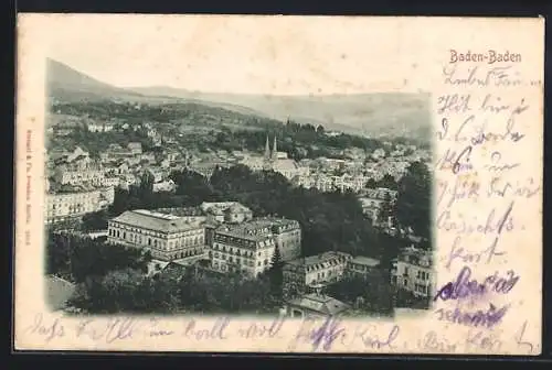 AK Baden-Baden, Ortsansicht aus der Vogelschau
