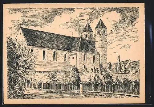 Künstler-AK Pförring, Blick auf die Kirche
