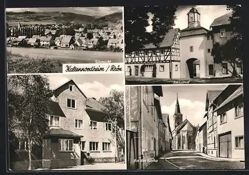 AK Kaltennordheim /Rhön, Hotel Gasthaus zum Hirsch, Schlosshof und Strasse an der Kirche