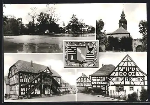 AK Nordheim /Grabfeld, Dorfteich, Kirche und Dorfstrasse