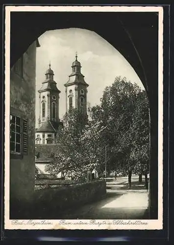 AK Bad Mergentheim, Beim unteren Burgtor u. Schlosskirchentürme