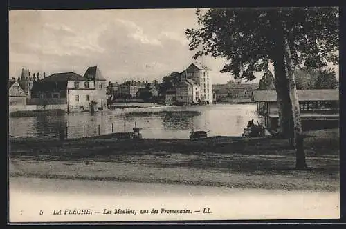 AK La Flèche, Les Moulins, vus des Promenades