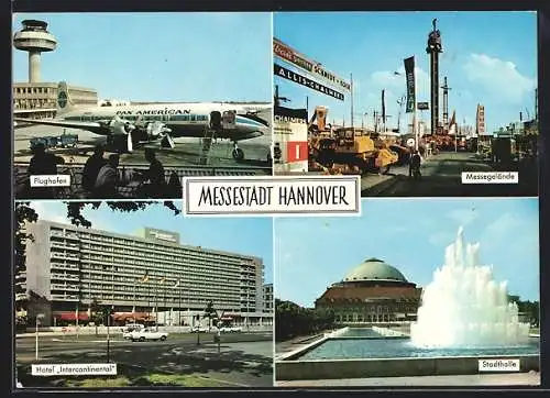 AK Hannover, Messegelände, Flughafen und Hotel Intercontinental