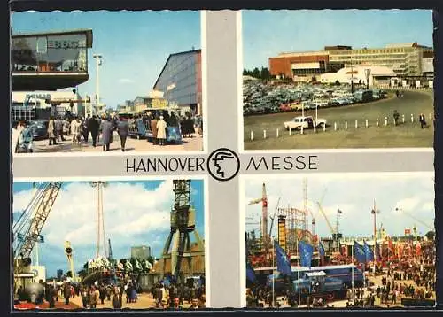 AK Hannover, Messe, Parkplatz, Kräne und Hallen