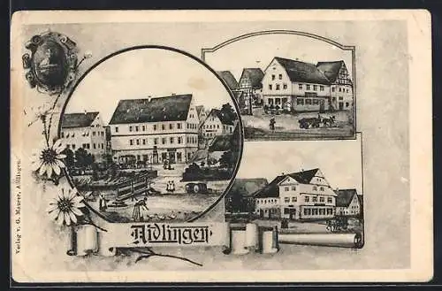 AK Aidlingen, Markt mit Arbeitern und Geschäfte