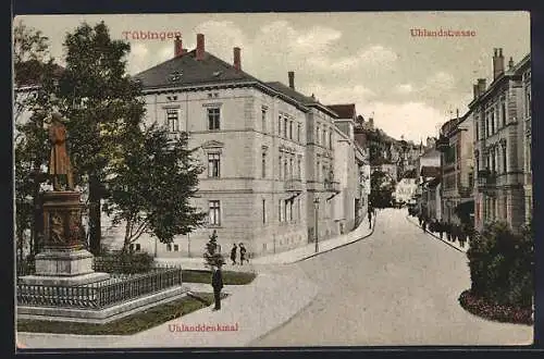 AK Tübingen, Uhlandstrasse mit Uhlanddenkmal