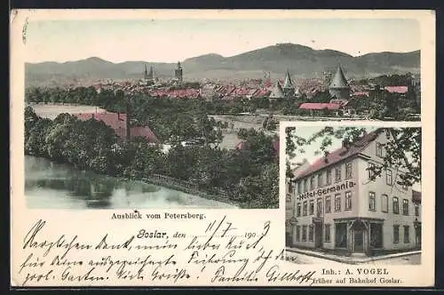AK Goslar, Hotel Germania, Ausblick vom Petersberg um 1900