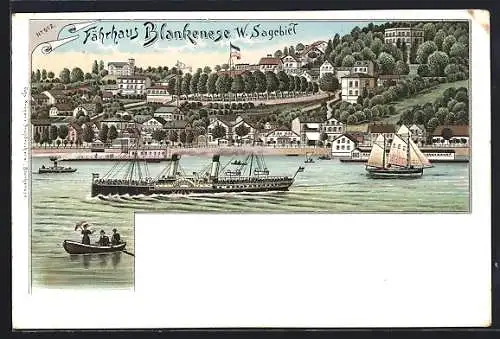 Lithographie Hamburg-Blankenese, Fährhaus W. Sagebiel, Blick übers Wasser