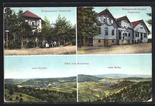 AK Berka /Ilm, Ortsansichten Berka und Buchfart vom Rosenberg, Waldrestaurant Rosenberg, Schindewolfs Gasthof Possendorf
