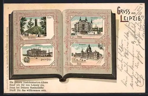 Passepartout-Lithographie Leipzig, Im AK-Album: Reichsgericht, Scherbelberg und Museum