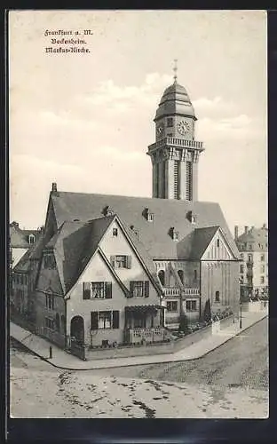 AK Frankfurt-Bockenheim, Bodenheim, Markus-Kirche mit Pfarrhaus, Markgrafenstrasse