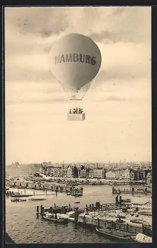 AK Hamburg-Harburg, Ballonflug über den Hamburger Hafen