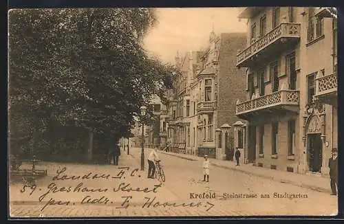 AK Krefeld, Steinstrasse am Stadtgarten mit Passanten