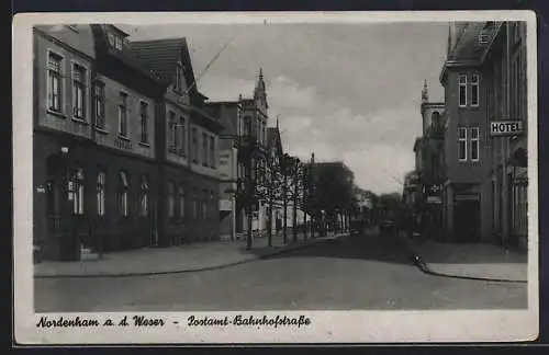 AK Nordenham a. d. Weser, Postamt und Bahnhofstrasse