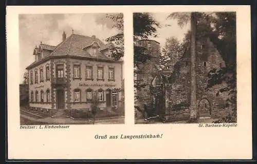 AK Langensteinbach, Gasthaus zum Anger von L. Kirchenbauer und St. Barbara-Kapelle