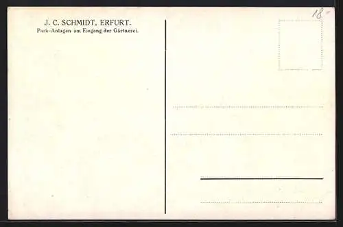 AK Erfurt, Park-Anlagen am Eingang der Gärtnerei J. C. Schmidt