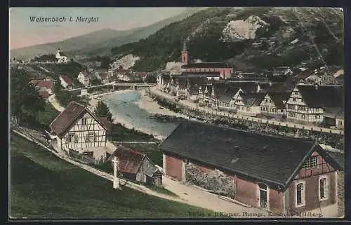 AK Weisenbach i. Murgtal, Gasthaus zum grünen Baum, Bes. H. Maisch mit Flusspartie