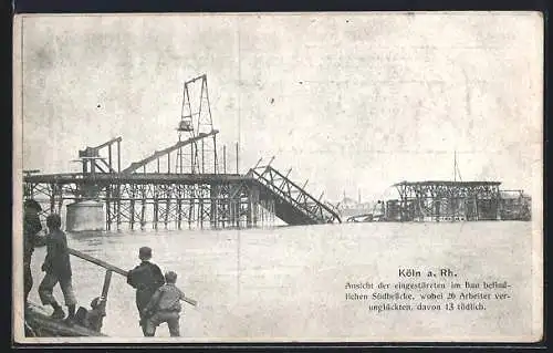 AK Köln-Neustadt, Kinder vor der eingestürzten Südbrücke